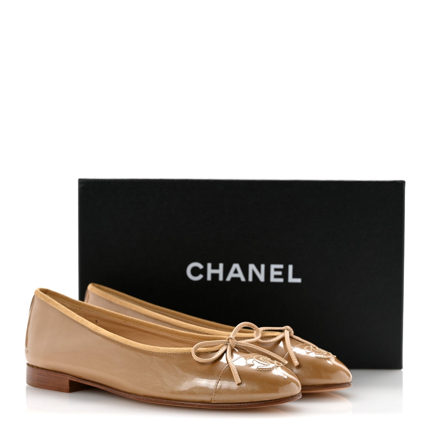 Patent Calfskin CC Cap Toe Ballerina Flats 36 Gold
