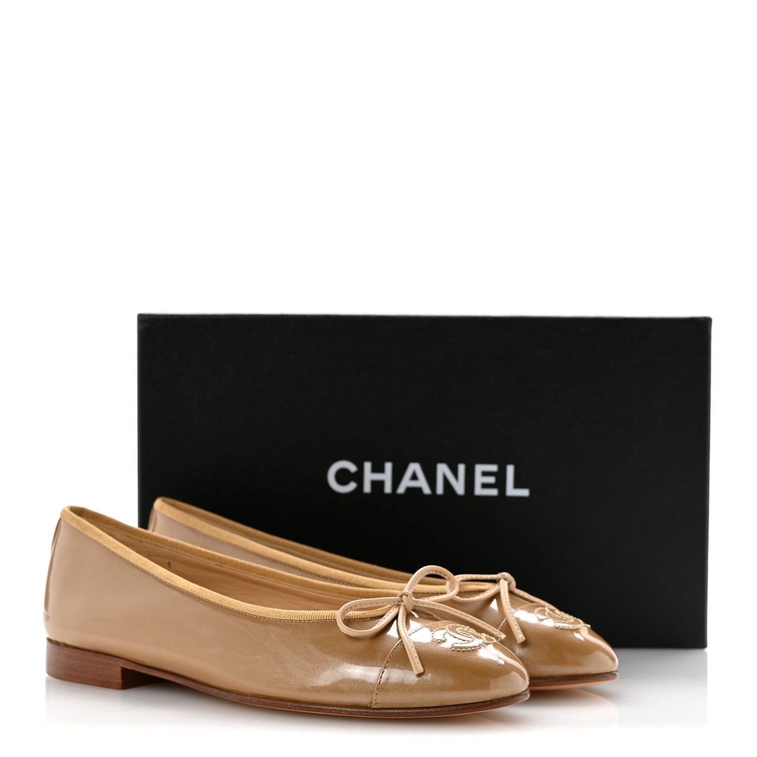 Chanel Patent Calfskin CC Cap Toe Ballerina Flats 36 Gold 11 of 11
