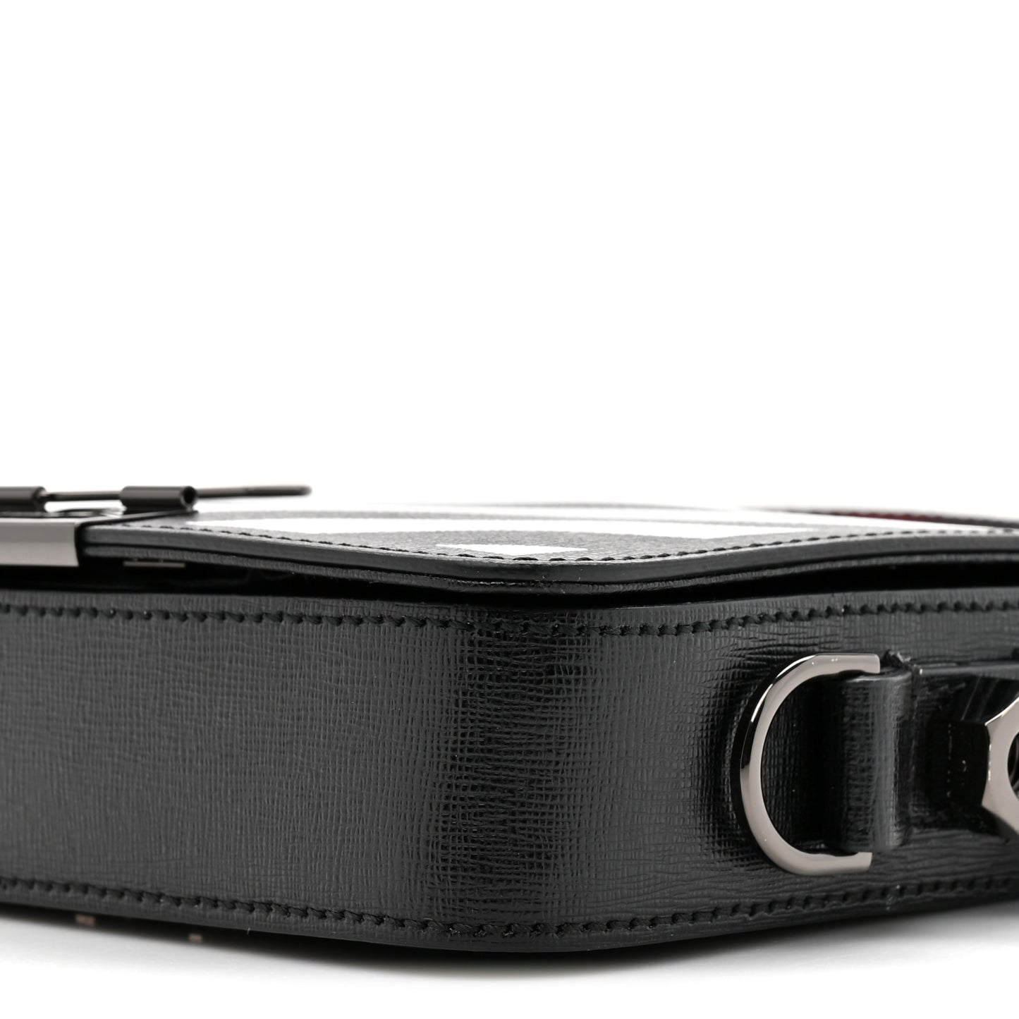 Saffiano Striped Mini Diag Binder Clip Bag Black White Indus