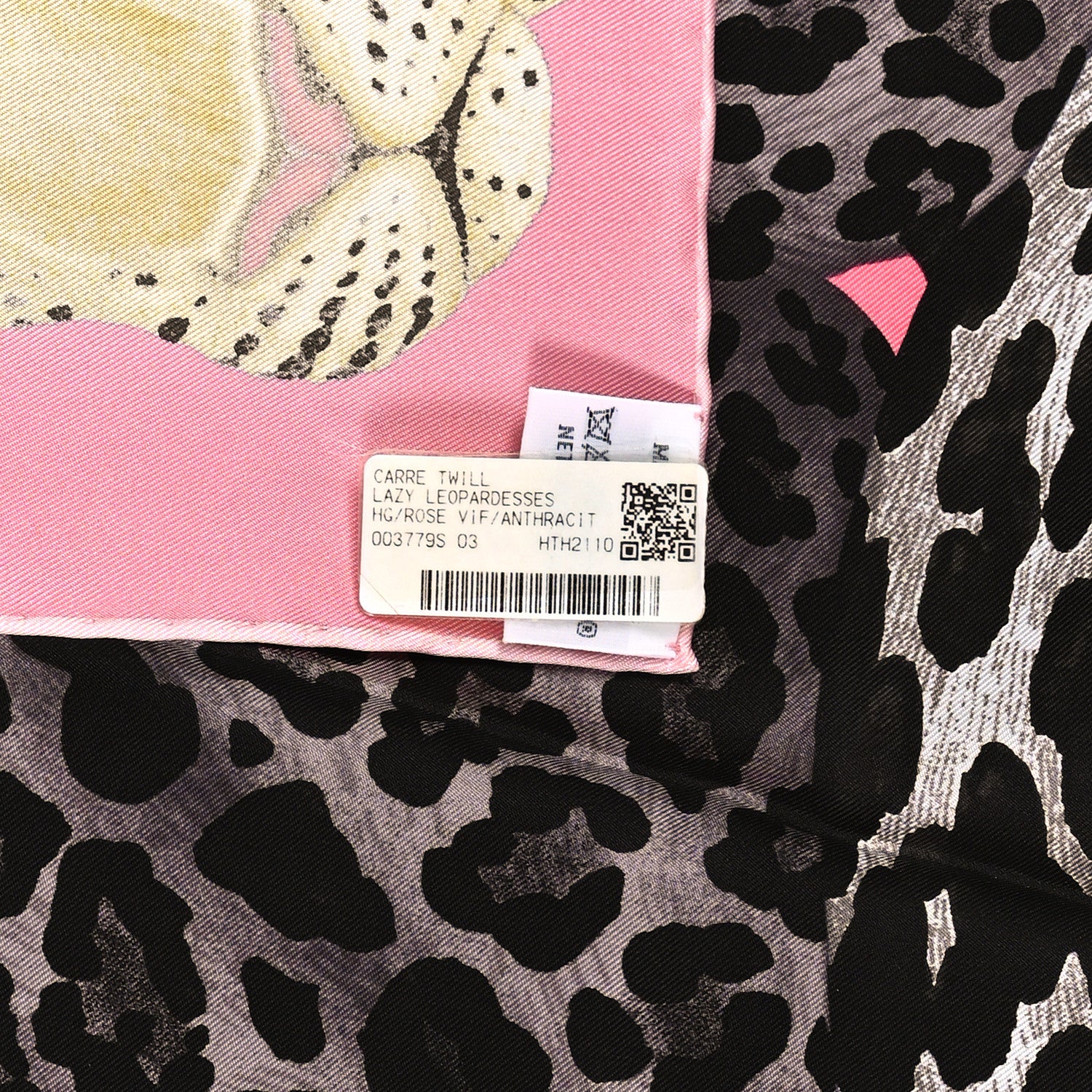 Hermes Silk Twill Lazy Leopardesses Scarf 90 Rose Vif Anthracite 2 of 4