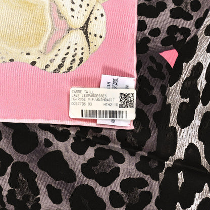 Hermes Silk Twill Lazy Leopardesses Scarf 90 Rose Vif Anthracite 2 of 4