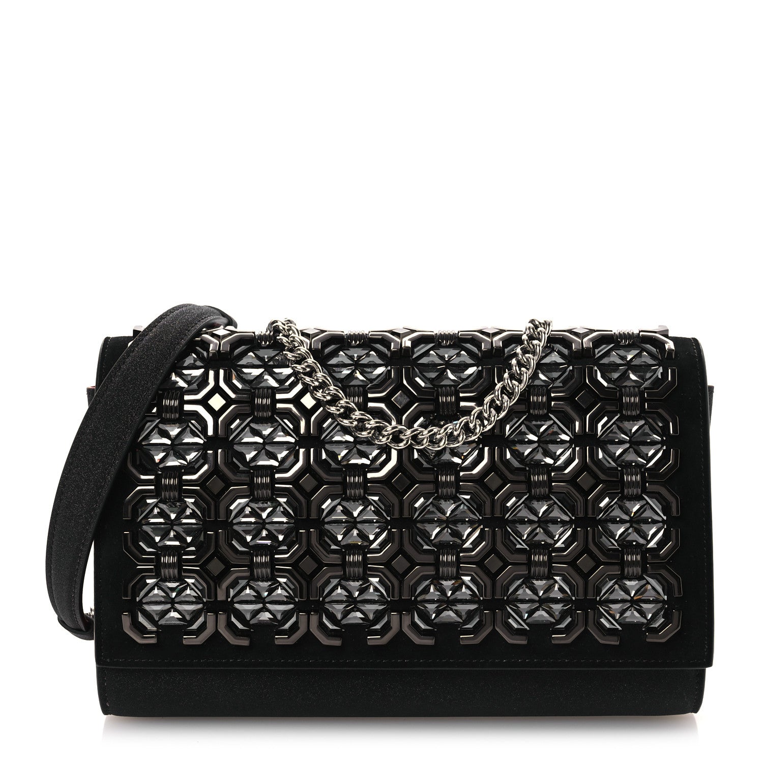 Christian Louboutin Suede Glitter Calfskin Embellished Paloma Clutch Black 1 of 15