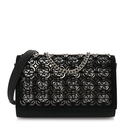 Christian Louboutin Suede Glitter Calfskin Embellished Paloma Clutch Black 1 of 15