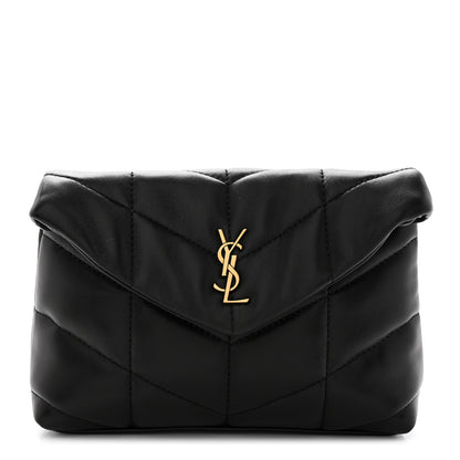 Saint Laurent Lambskin Monogram Loulou Puffer Pouch Clutch Black 1 of 7