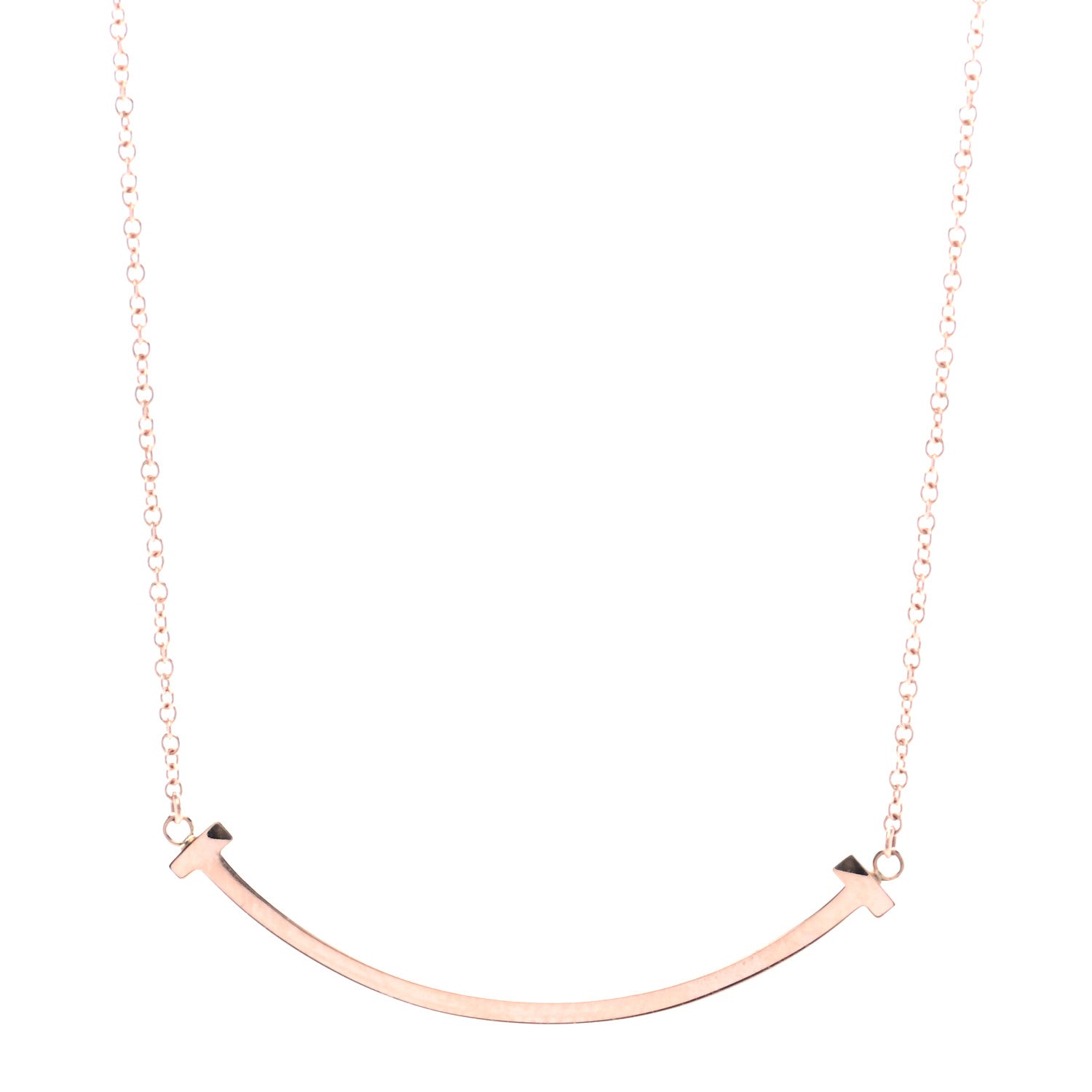 Tiffany 18K Rose Gold Small T Smile Pendant Necklace 1 of 6