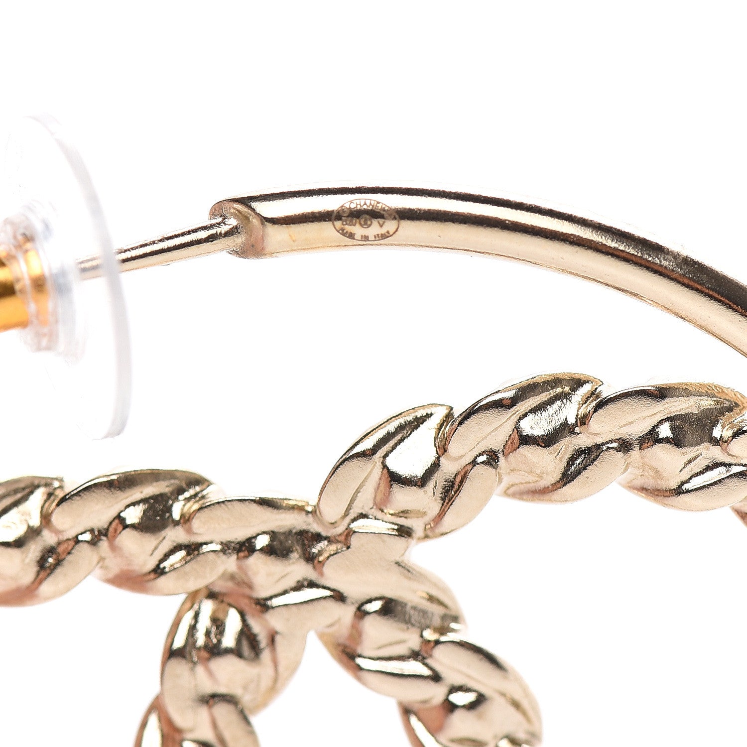 Chanel Crystal High Society CC Hoop Earrings Gold 4 of 5