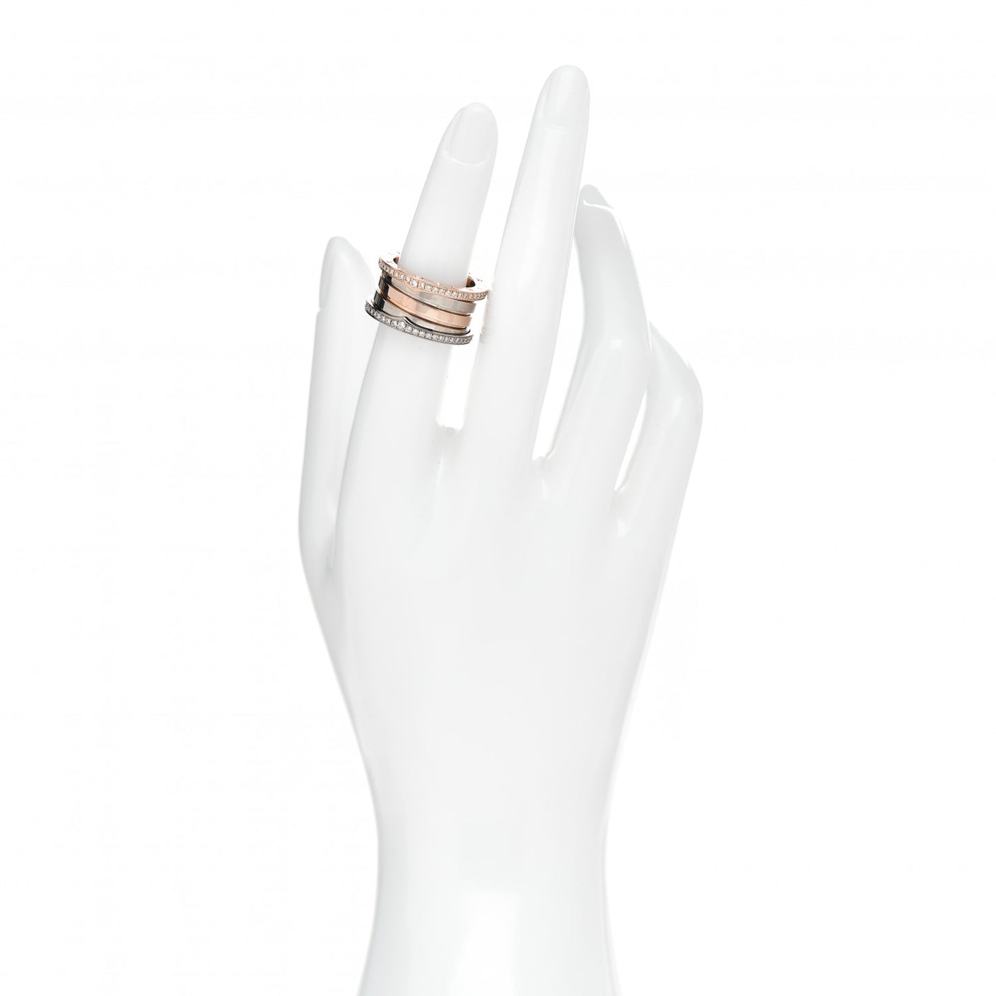 18K Rose White Gold Diamond Labyrinth B.Zero1 Four-Band Ring 52 6