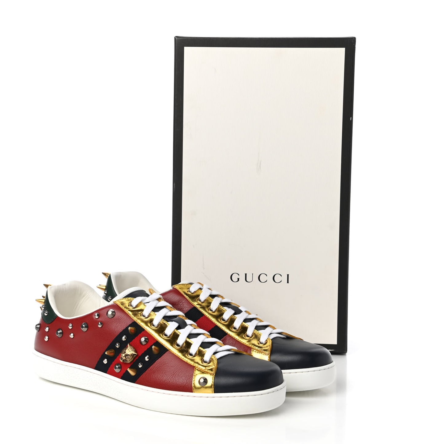 Calfskin Web Studded Mens Ace Sneakers 9.5 Red