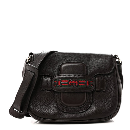 Gucci Pebbled Calfskin Web Small Dressage Shoulder Bag Dark Brown 1 of 10