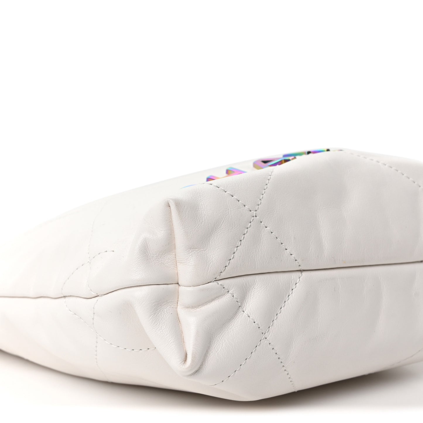 Shiny Calfskin Quilted Rainbow Mini Chanel 22 White