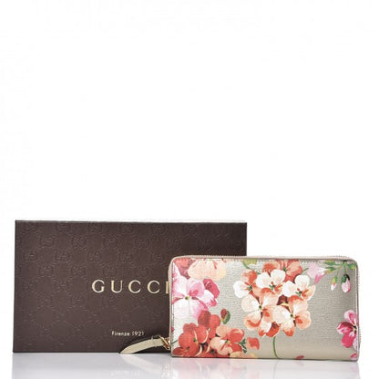 Gucci Metallic Shangai Calfskin Blooms Print Zip Around Wallet Gold Multicolor 8 of 8