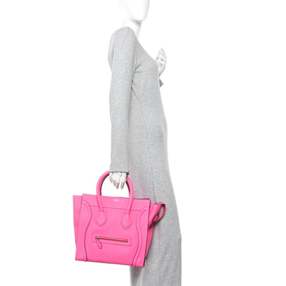 Celine Drummed Calfskin Mini Luggage Fluo Pink 2 of 12