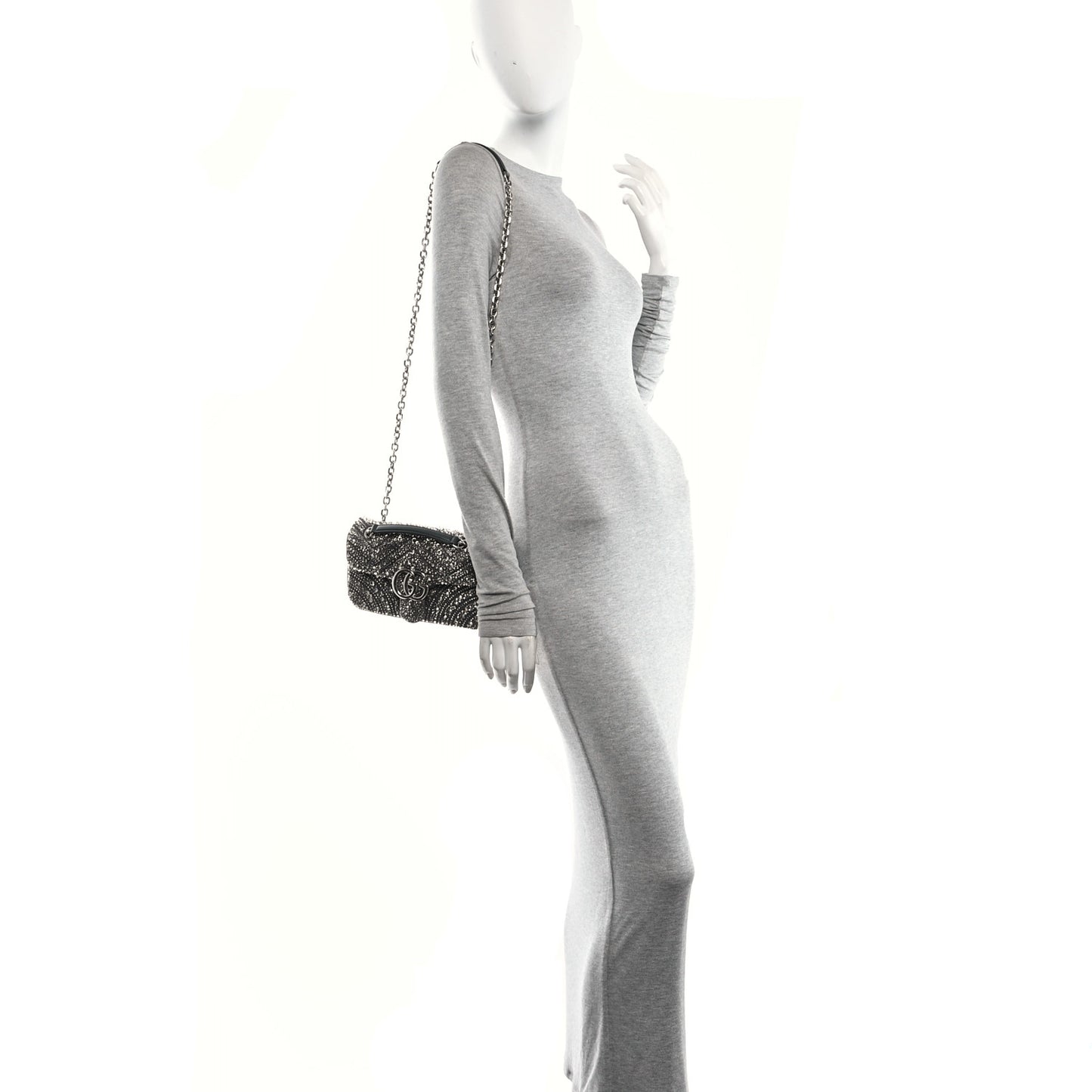Suede Matelasse Crystal Mini GG Marmont Shoulder Bag Grey