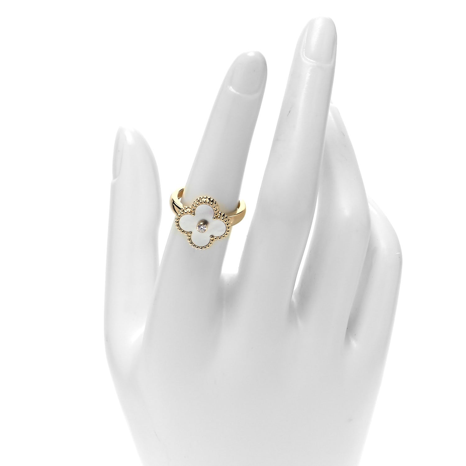 Van Cleef & Arpels 18K Yellow Gold Diamond Mother of Pearl Vintage Alhambra Ring 53 6.25 2 of 5