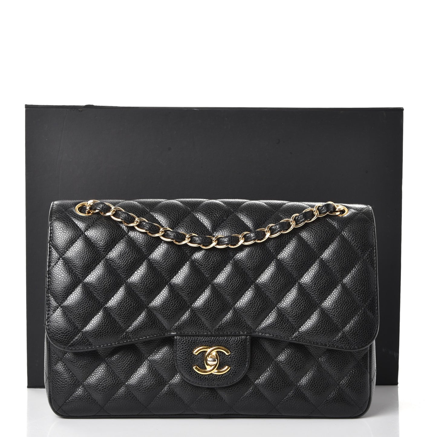 Caviar Quilted Jumbo Double Flap Black