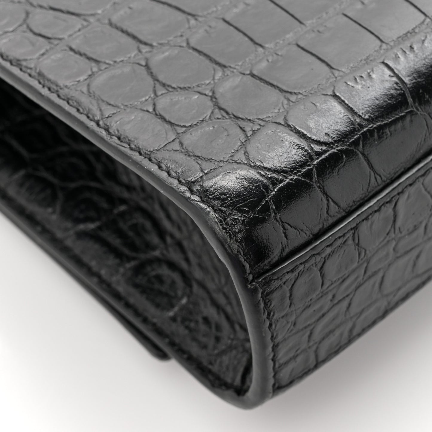 Calfskin Crocodile Embossed Medium Classic Monogram Kate Tassel Satchel Black