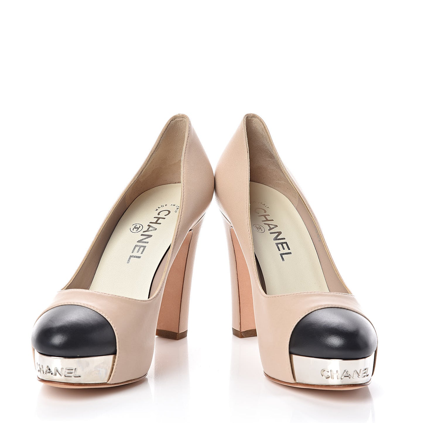 Lambskin Cap Toe CC Platform Pumps 36.5 Beige Black