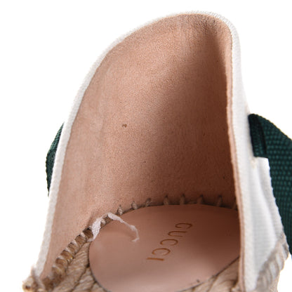 Gucci Canvas Malaga Kid Web Ankle Wrap Espadrille Wedge Sandals 40 Green Red Mystic White Emerald 7 of 11
