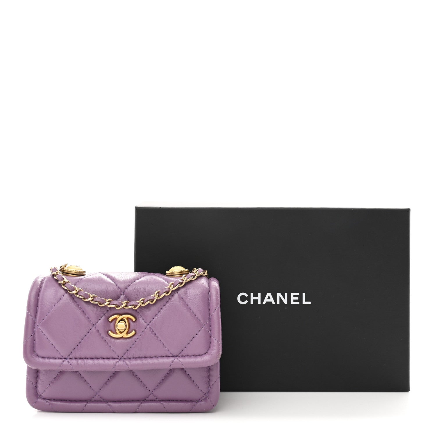 Chanel Shiny Lambskin Quilted Extra Mini Flap Purple 1855384