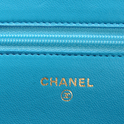 Chanel Lambskin Camellia Embossed Wallet On Chain WOC Turquoise 6 of 8