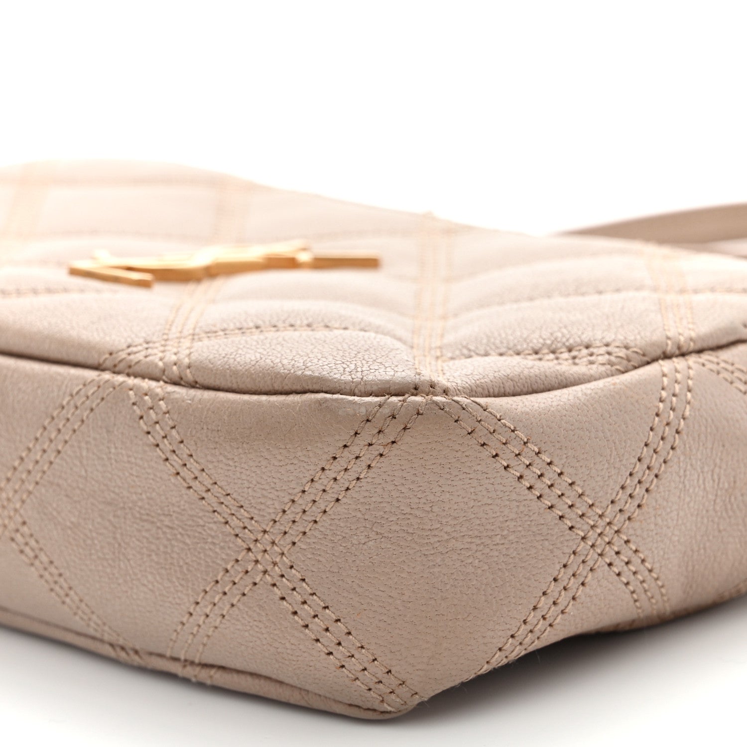 Saint Laurent SAINT LAURENT Grained Lambskin Quilted Mini Becky Double Zip Bag Natural Tan 12 of 14