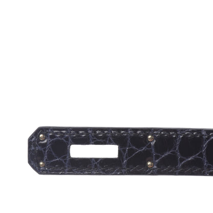 Hermes Taurillon Novillo Shiny Niloticus Crocodile Birkin Touch 30 Black Bleu Marine 17 of 38