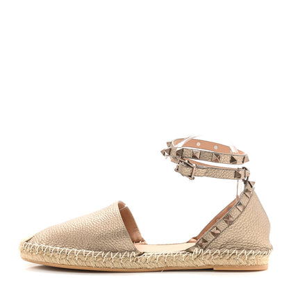 Valentino Garavani Metallic Grained Calfskin Rockstud Ankle Wrap Espadrille 20mm Flats 39 Skin Natural 1 of 7