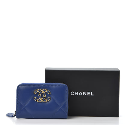 Chanel Goatskin Quilted 19 Zip Around Coin Purse Wallet Dark Blue 9 of 9