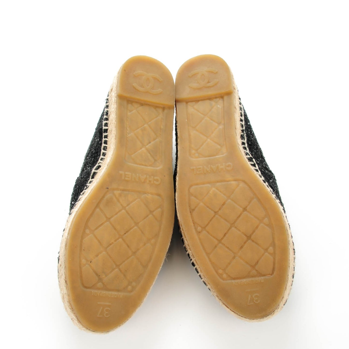 Tweed Patent Goatskin Sequin CC Espadrilles 37 Black