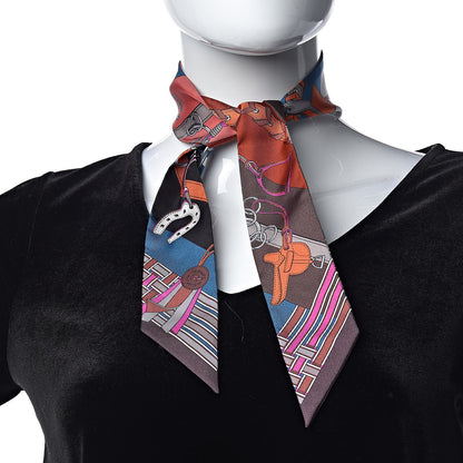 Hermes Silk Brides et Gris Twilly Marron Bleu Orange 3 of 6