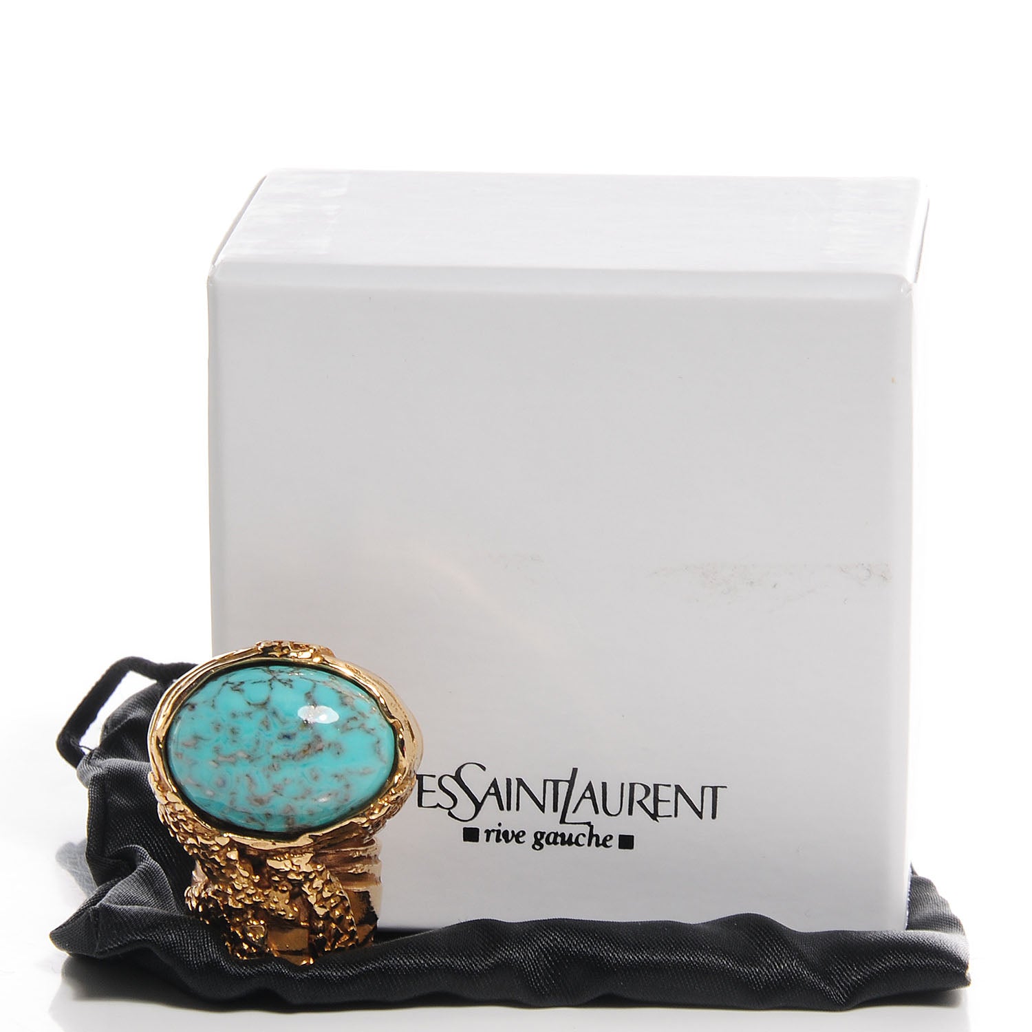 Saint Laurent Glass Cabochon Arty Ovale Ring 7 Gold Turquoise 3 of 4