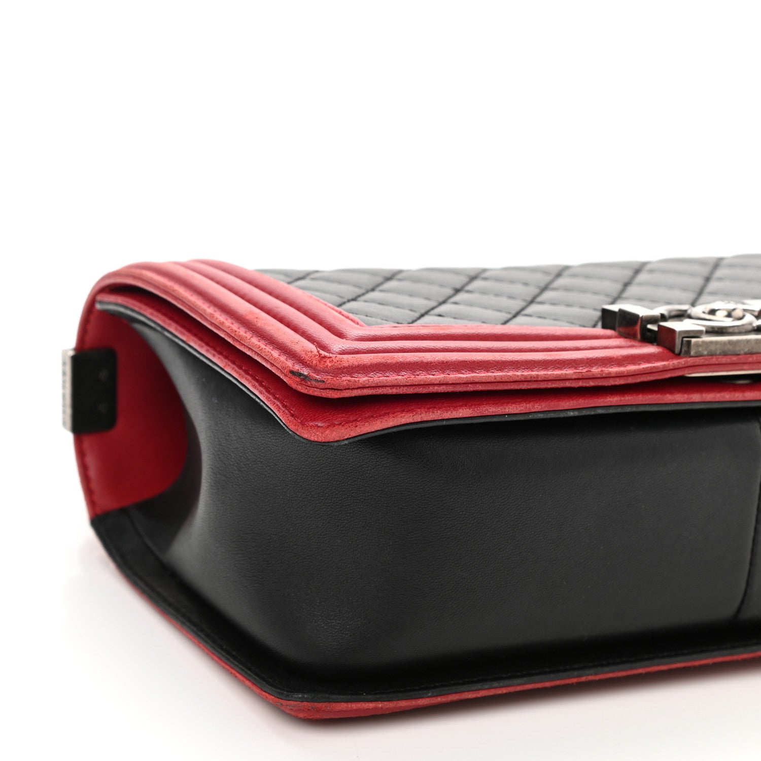 Chanel Lambskin Quilted Medium Boy Flap Black Red 8 of 9