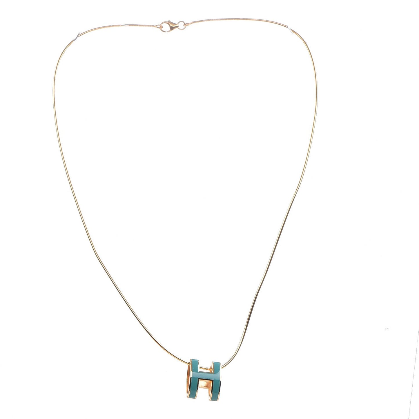 Lacquered Gold Pop H Pendant Necklace Turquoise
