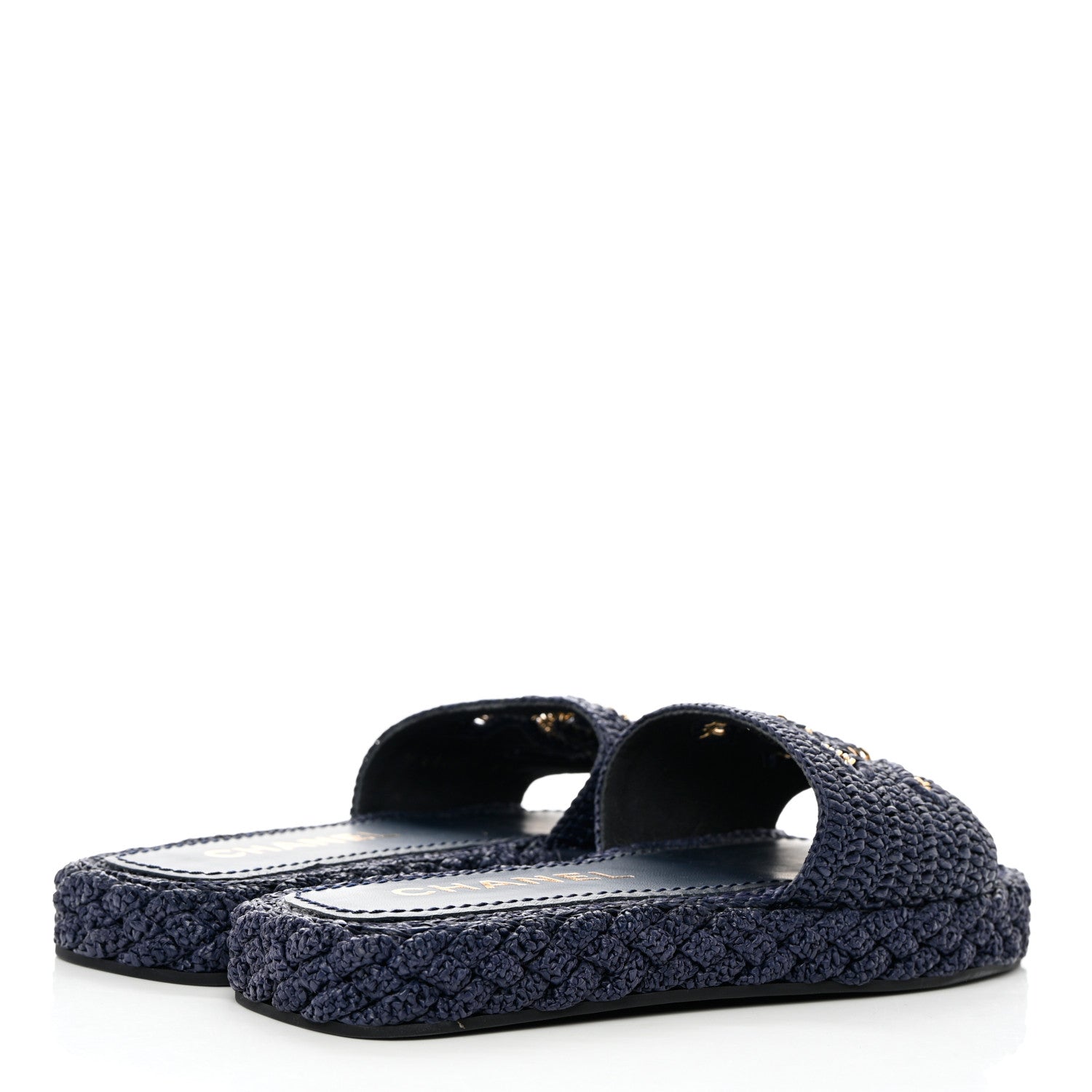 Chanel Cord CC Espadrille Slip On Sandals 37 Navy Blue 4 of 7