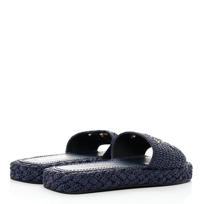 Chanel Cord CC Espadrille Slip On Sandals 37 Navy Blue 4 of 7
