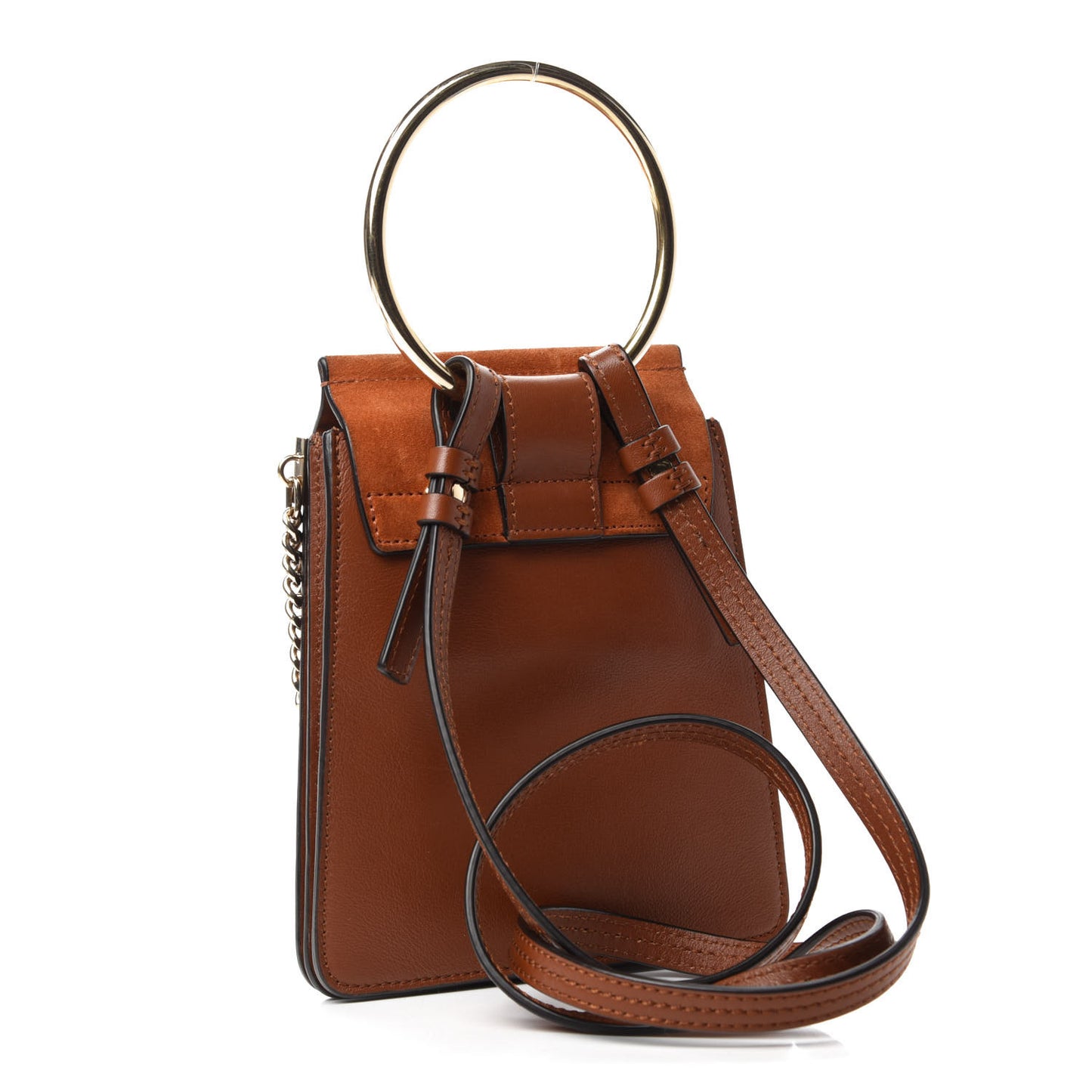 Suede Calfskin Mini Faye Bracelet Bag Tobacco