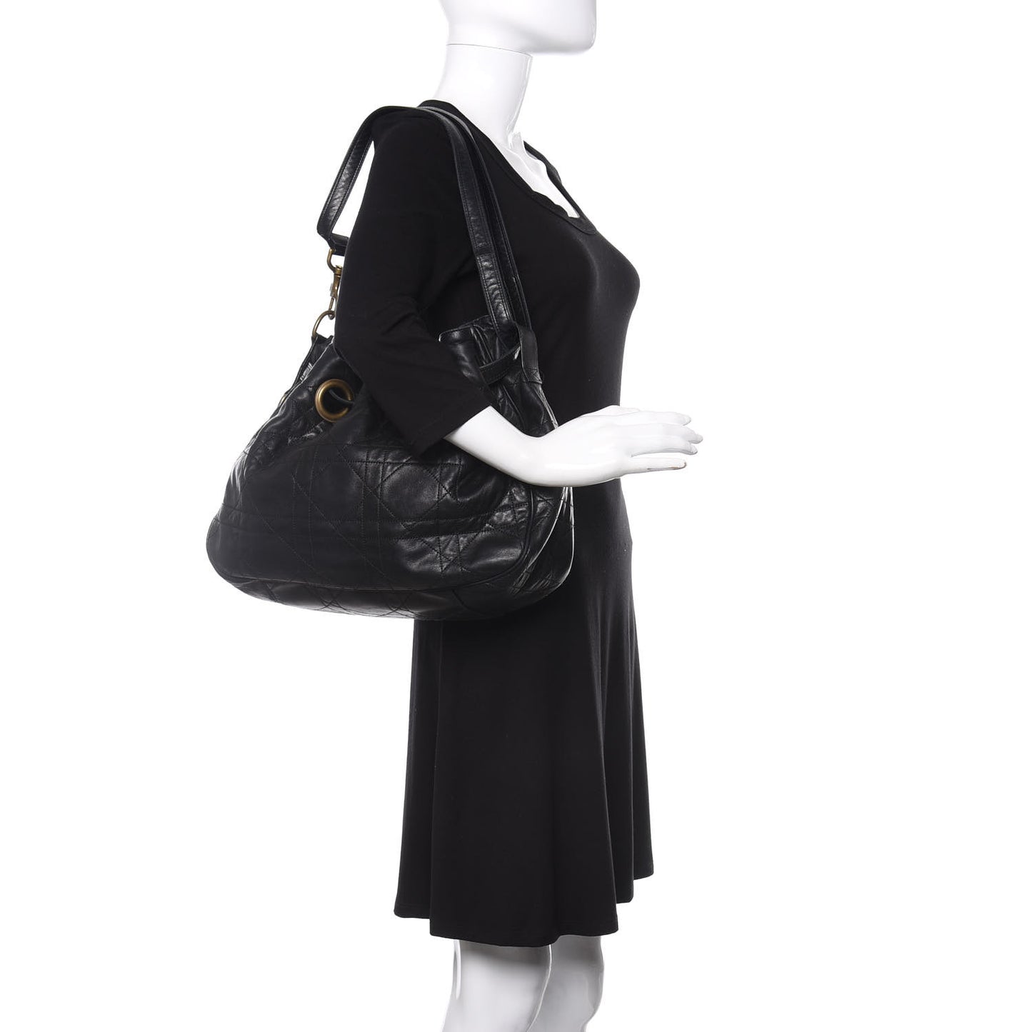 Lambskin Cannage Drawstring Bag Black
