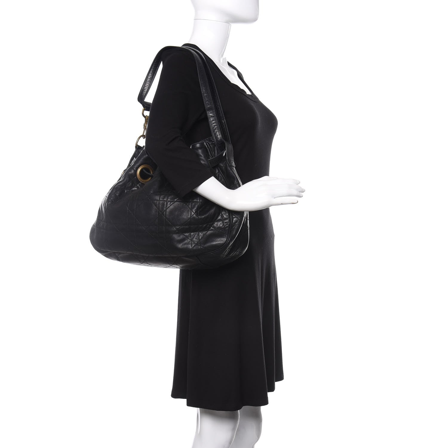 Christian Dior Lambskin Cannage Drawstring Bag Black 2 of 17