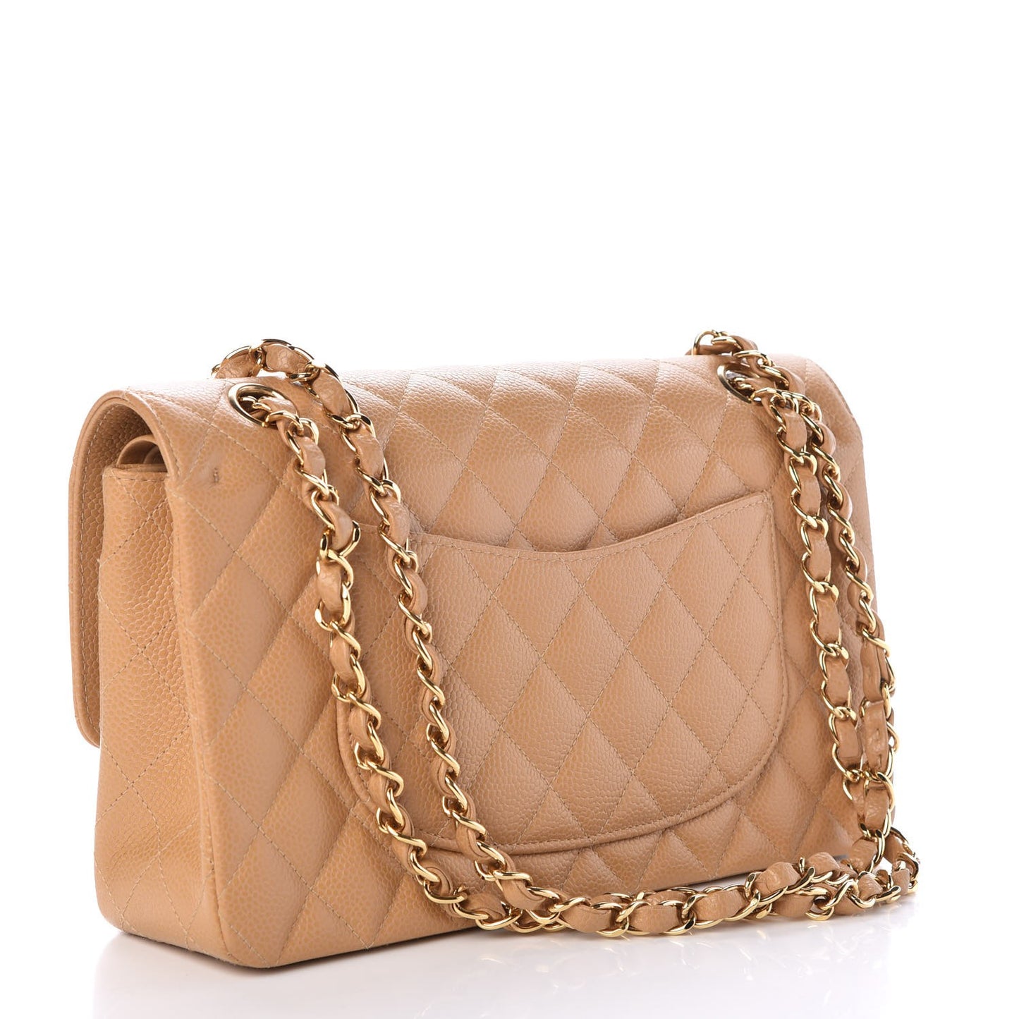Caviar Quilted Medium Double Flap Beige
