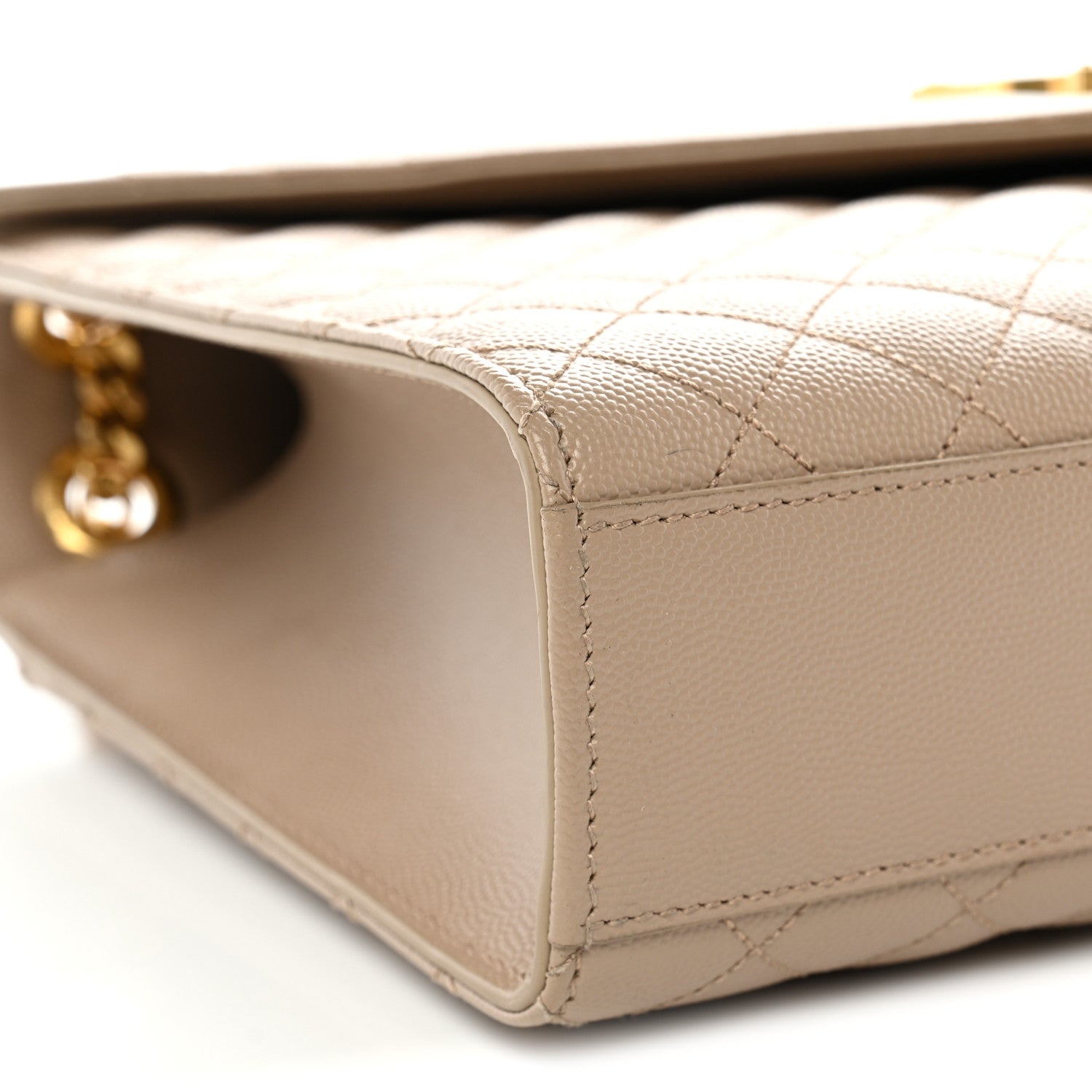 Saint Laurent Grain De Poudre Mixed Matelasse Large Triquilt Monogram Satchel Dark Beige 9 of 10