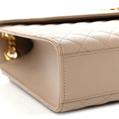 Saint Laurent Grain De Poudre Mixed Matelasse Large Triquilt Monogram Satchel Dark Beige 9 of 10