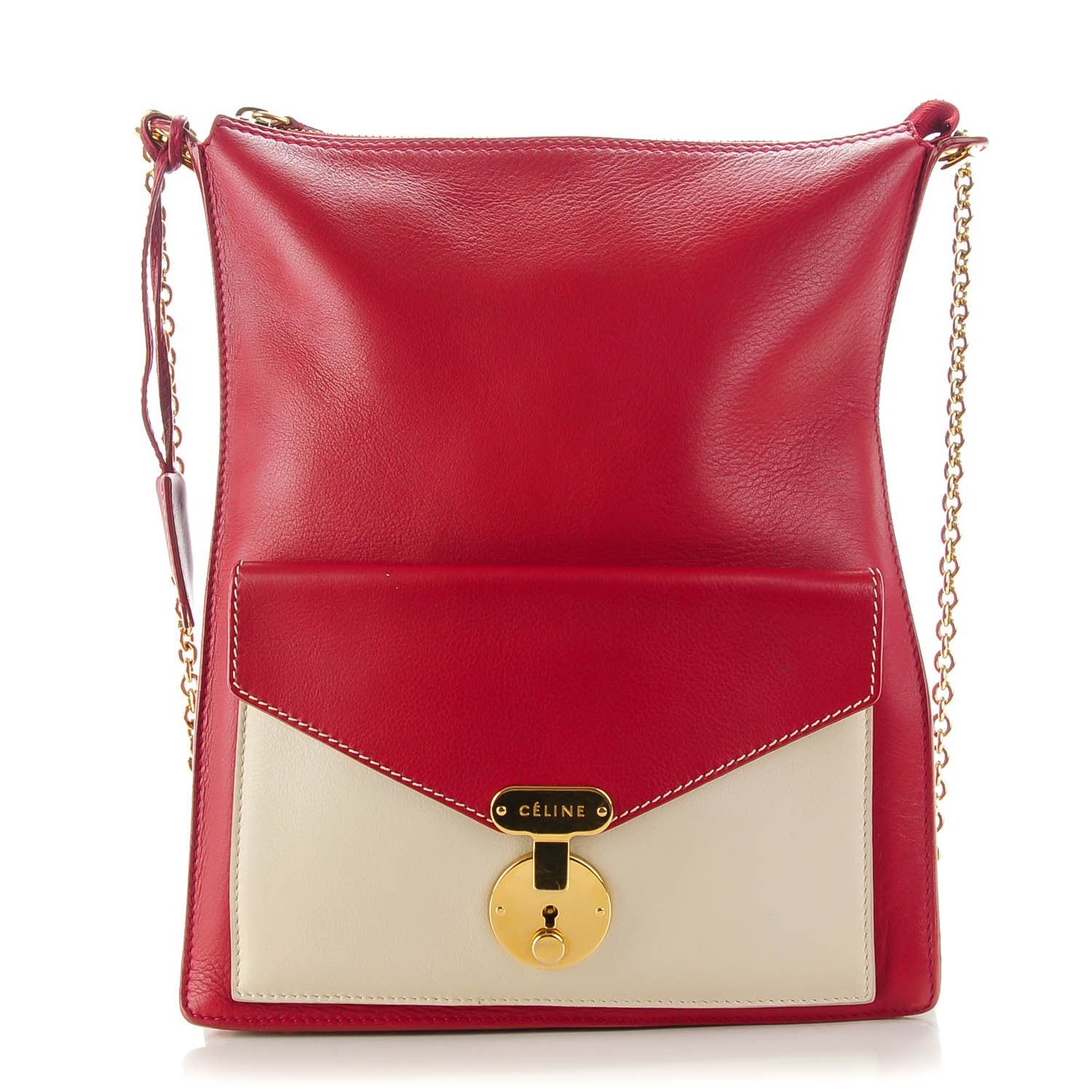 Celine Calfskin Bi-Color Envelope Shoulder Bag Red 1 of 9