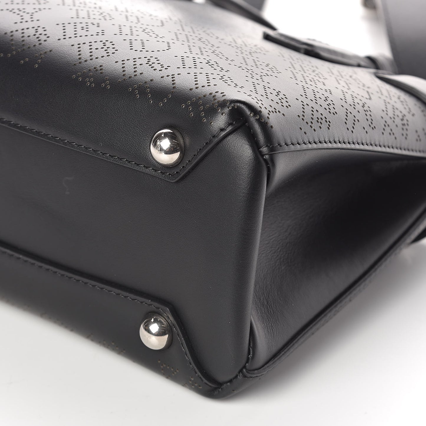 Calfskin Perforated Small Banner Tote Black