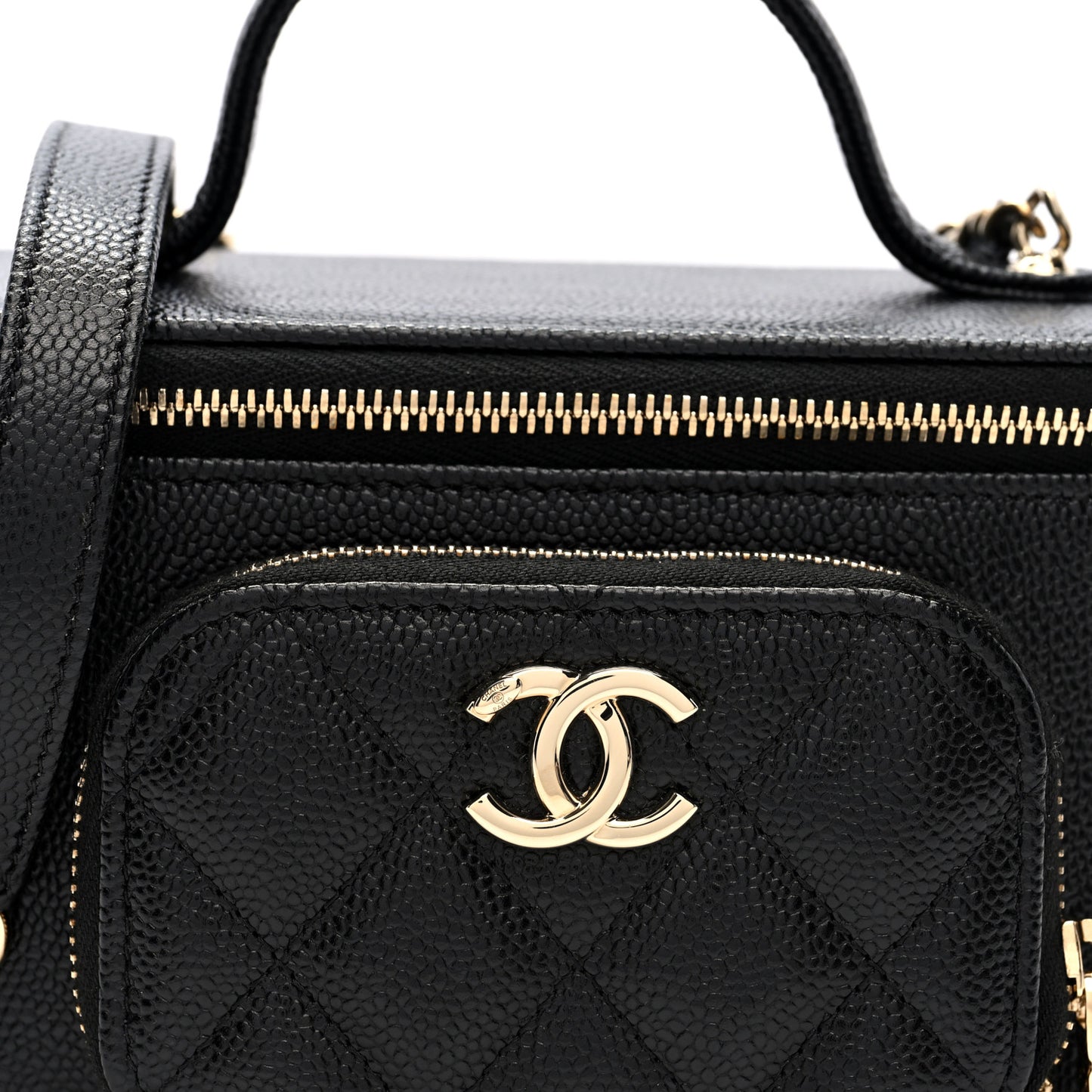 Caviar Quilted Top Handle Pocket Vanity Case Black