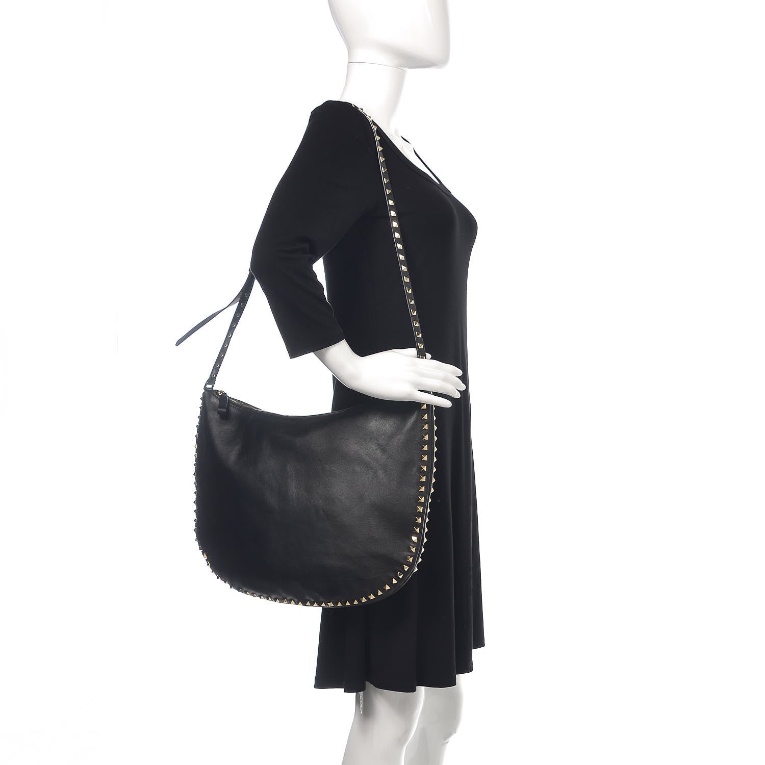 Valentino Garavani Vitello Rockstud Hobo Black 2 of 12