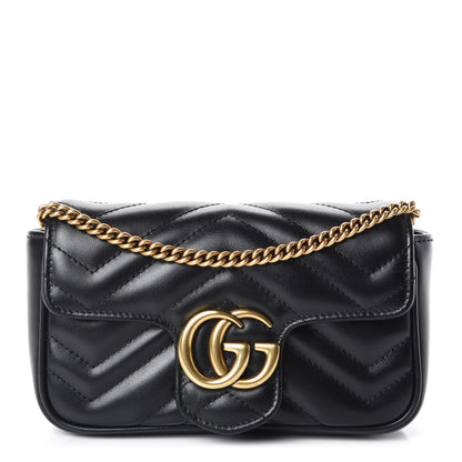 Gucci Calfskin Matelasse Super Mini GG Marmont Shoulder Bag Black 1 of 8