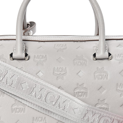 MCM Calfskin Ottomar Monogram Essential Boston Bag Dove 7 of 9