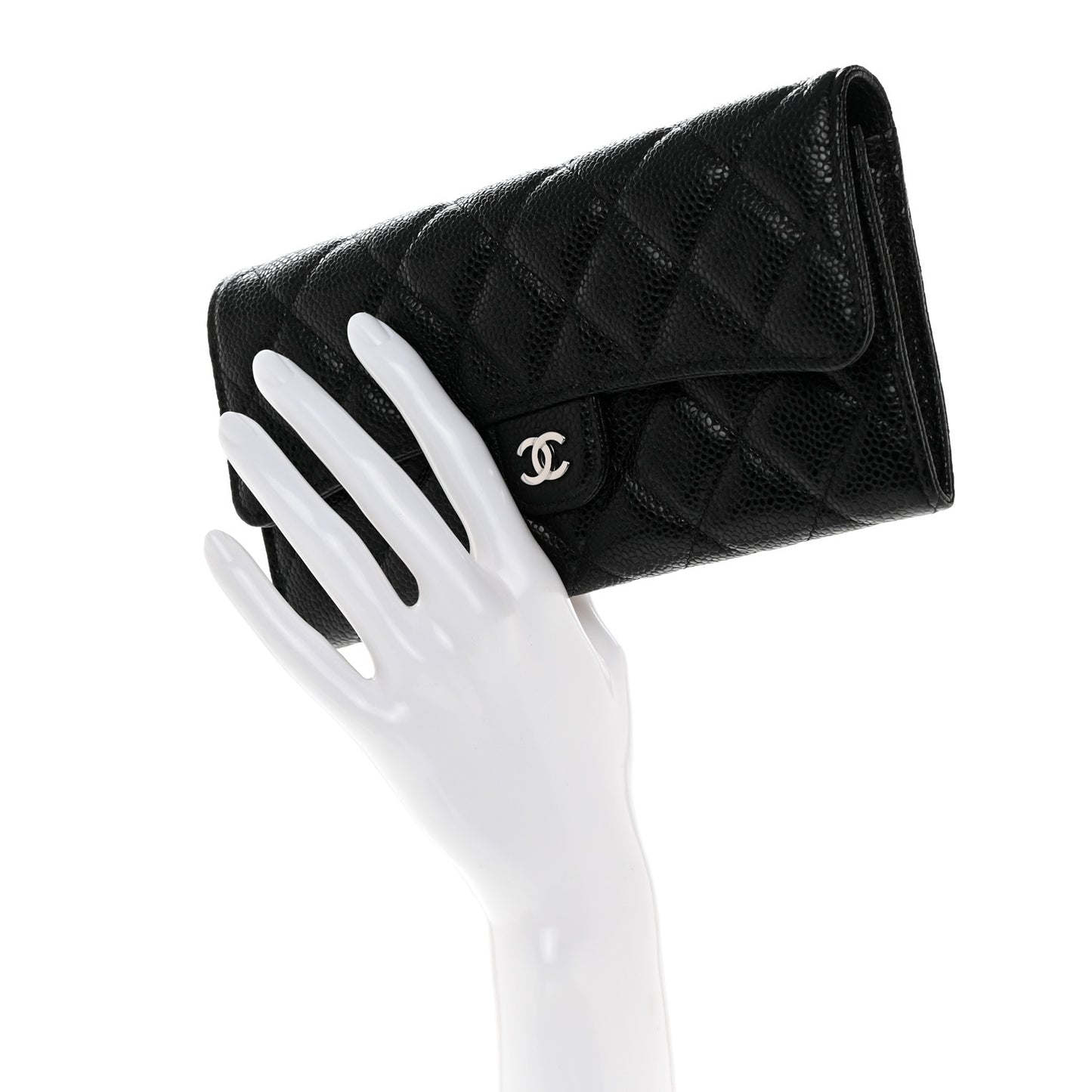 Caviar Quilted Large Gusset Flap Wallet Black