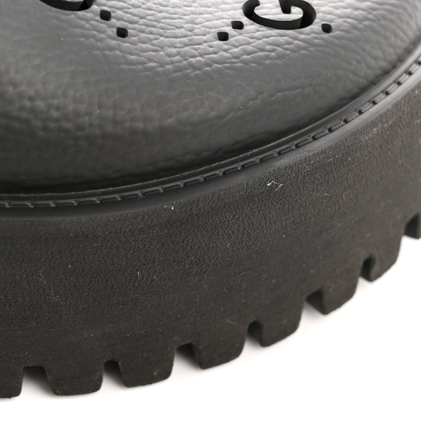 Rubber GG Monogram Perforated Elea Platform 55mm Lug Sole Sandals 36 Black