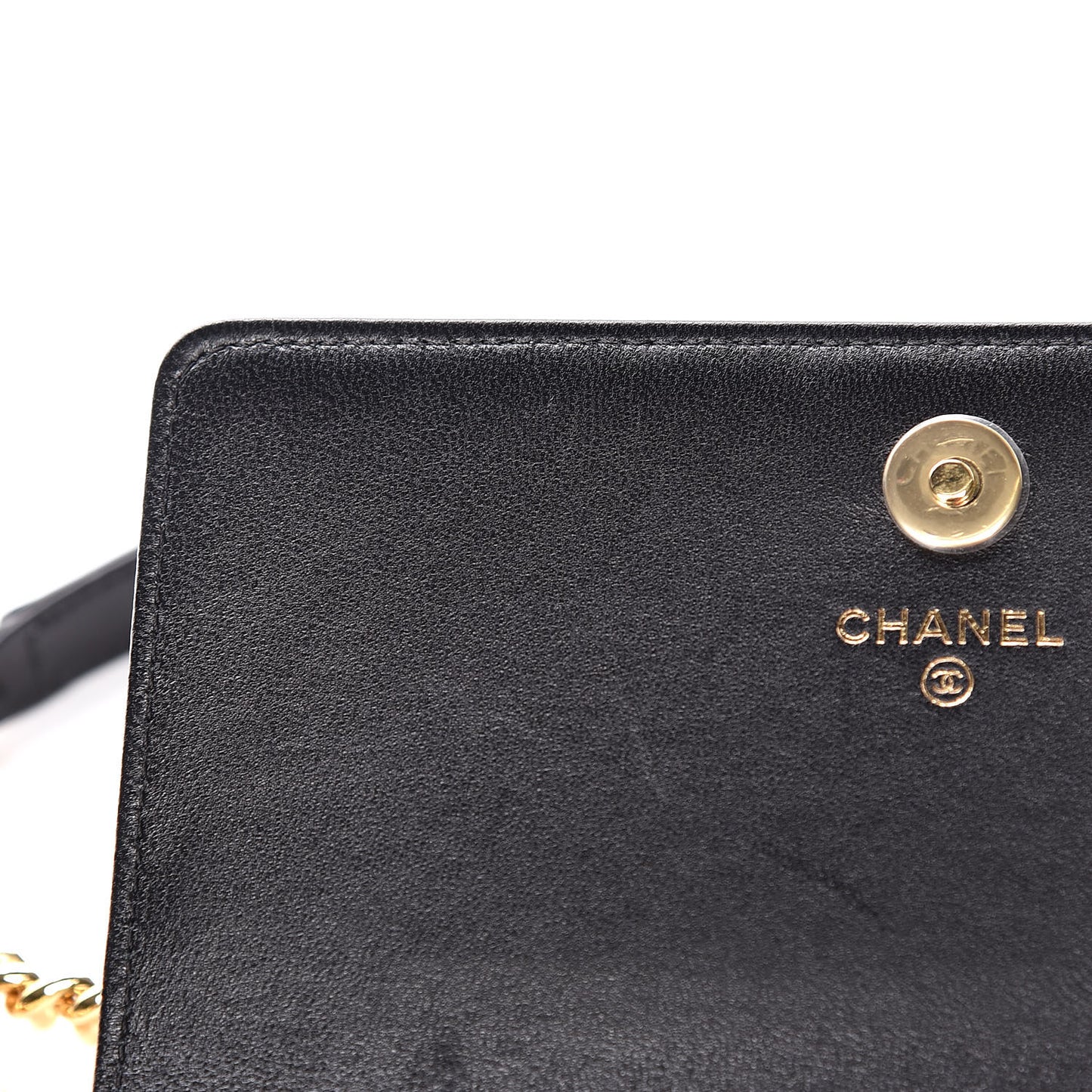 Lambskin Chevron Quilted Boy Square Wallet on Chain WOC Black